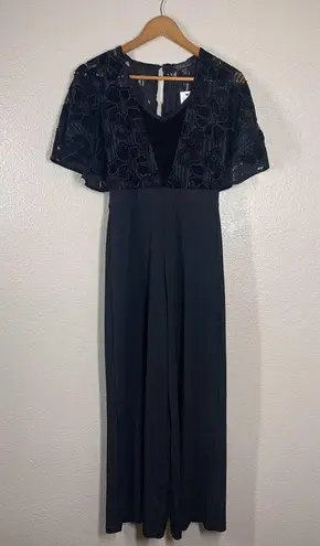Thalia Sodi Thalia Soda XS Black Jumpsuit Floral Velvet Lace Wide Leg