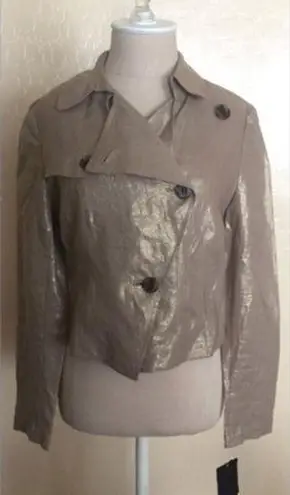 Alfani Metallic Short Trench Coat Jacket Blazer Double Button Down Size M Gold Size M