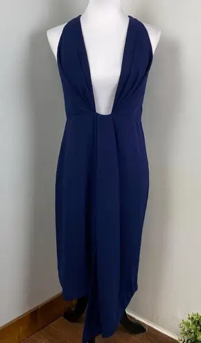 NICHOLAS Navy Crepe Deep V Gathered Sleeveless Dress Size 8 Formal Cocktail Blue