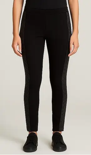 Carmen Marc Valvo Black Quilted Faux Leather Trim Leggings Pants Size Small
