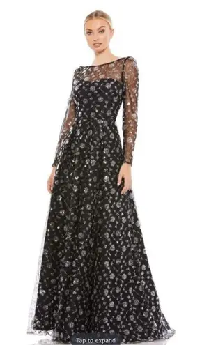 Mac Duggal NWT 12360 Illusion Long Sleeve A Line Gown Black 2