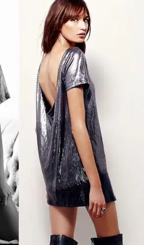 Free People  Drenched in Sequins Mini Dress Gunmetal Metallic Ombre Small Club