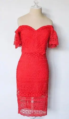 Boutique NWT  Red Lace Midi Dress