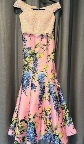 Val Stefani 3060 pink lace floral two piece mermaid prom dress NEW 0