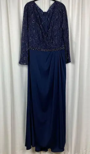 Mac Duggal Midnight Blue Fabulous Lace Illusion Bodice Beaded Belt Gown Sz.22W