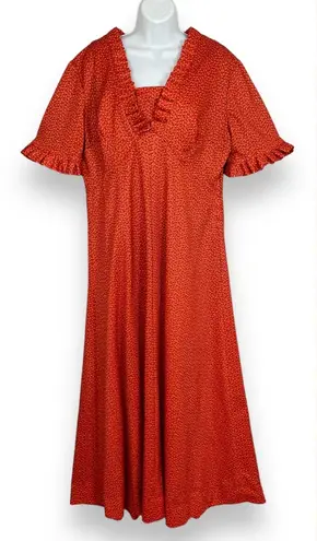 Vintage Prairie Dress 70s Calico Orange Maxi Plus Size Retro Short Sleeve Retro Orange
