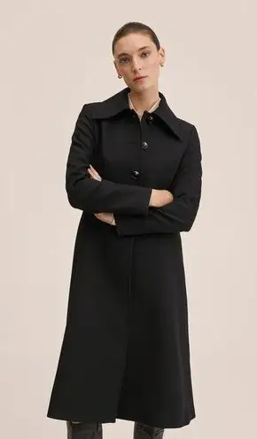 MNG Women's Black Button Down Collared Long Sleeve Long Coat Jacket Size S