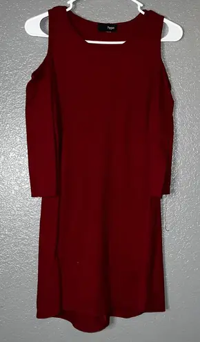 Hype Burgundy Cold Shoulder Ribbed Knit Long Sleeve Mini Dress Women’s S Red