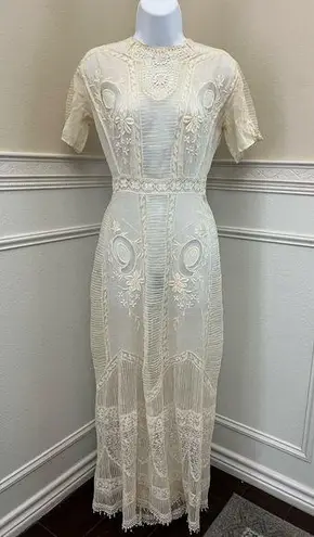 Antique Edwardian Embroidered Lace Tea Dress – 1900s Heirloom Bridal Gown