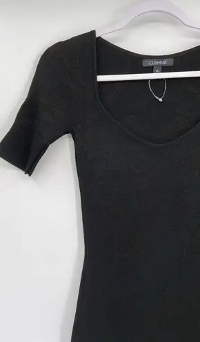 Cushnie Black Floral Jacquard Knit Short Sleeve Midi Dress Size XS