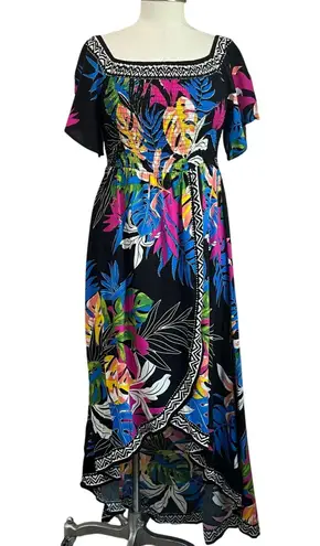 Jealous Tomato Tropical Maxi Dress L Black Multicolor Off Shoulder Size M
