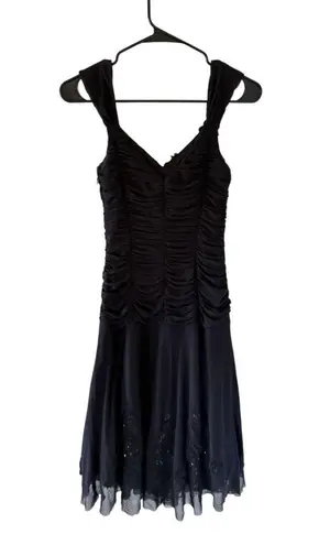 Sue Wong Vintage Black Beaded Ruched Dress