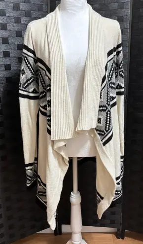 Sabine Open Cardigan Sweater Women's S Wool Blend Tribal Print Boho Southwestern Black