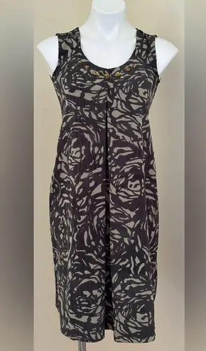 SimplyVera VeraWang Black & Brown/Gray Yellow Ornaments Dress Sz 2 Pull Over.