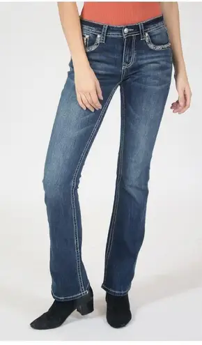 GRACE IN LA Women's Sequin Embellished Pockets Low Rise Bootcut Stretch Jeans