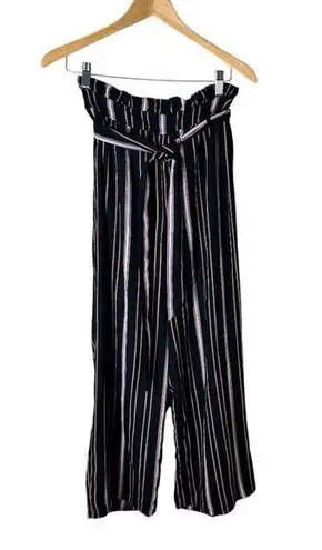 Xhilaration Black & Brown Stripe Wide Leg Pants Trousers w/ Tie Belt Size XS