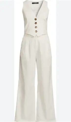 Caara Beige Linen Blend Buttoned Vest XS Tan