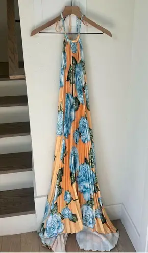 L’IDEE Boheme Gown Pleated Maxi Dress in Yellow Floral Size 6