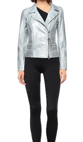 S.W.O.R.D Gray Silver Leather Biker Moto Jacket