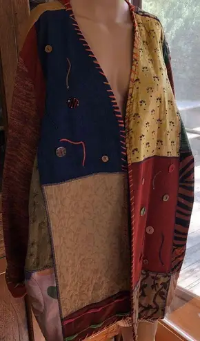 Sharon Anthony Crystal Boho Ethnic Patch Jacket Multicolor Button FrontSize 3X