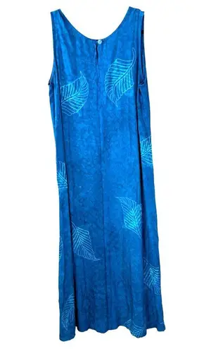 Hilo Hattie Vintage Teal Blue Sleeveless Maxi Floral Leaf Hawaiian Size Large