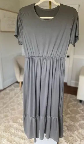 None Gray Tiered Maxi Dress Soft Neutral Basic Spring Summer Buttery Cottagecore Boho