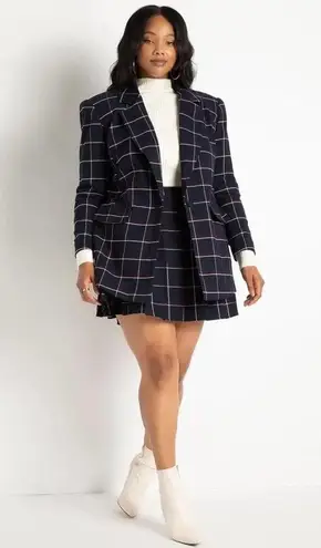 Eloquii Long Strong Shoulder Blazer Navy Plaid Size 14