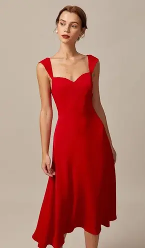 RIHOAS The Red Sweetheart Neck Cap Sleeve Midi Dress XS