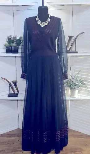 Vintage Abe Schrader 70s Lace Maxi Dress Purple Navy M Size M