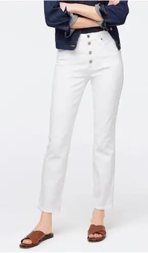 J Crew 10” Vintage Slim Straight Jeans White Denim High Rise NEW 33 Button Fly