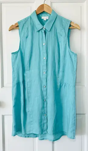 J. Jill Love Linen Aqua Blue Sleeveless Button - Image 1