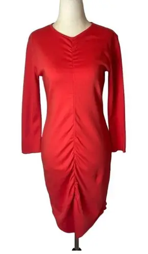 RE/DONE Red Ruched Front Long Sleeve Mini Sheath Dress Size S
