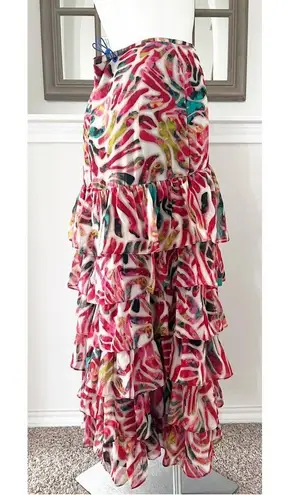 Tunique Tiered Maxi Skirt, Size L Red Size L