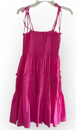 NWT PINCH Fuchsia Smocked Mini Dress Double Tie Spaghetti Straps, Medium Pink
