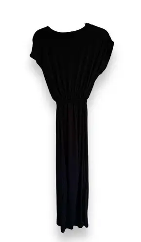 Tiffany & Grey Womens Romper Sz Petite L Black Short Sleeves Long Pants Stretchy