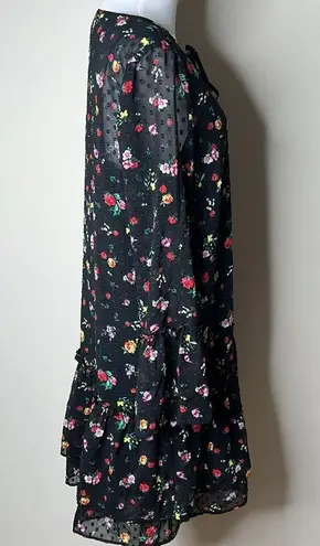 Banana Republic  Black Floral Clip Dot Drop Waist Dress