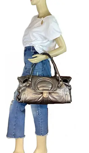 Salvatore Ferragamo METALLIC SILVER/BRONZE LEATHER FOLD OVER SHOULDER BAG