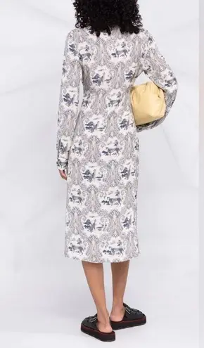 PINKO White Blue Panther Print Long Sleeve Midi Dress Size 8