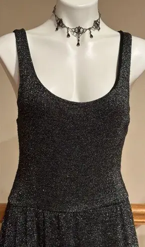 Green Dragon California Black Metallic Silver T Shirt Dress Cut Out Bow Sz S