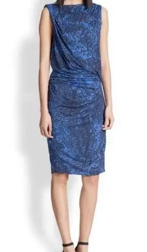 Helmut Lang blue open back backless draped print mini dress