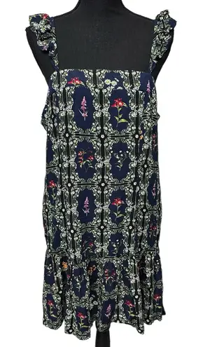 Women's Size XL Dainty Floral Tile Print Flutter Sleeve Mini Dress Agua Bendita Blue