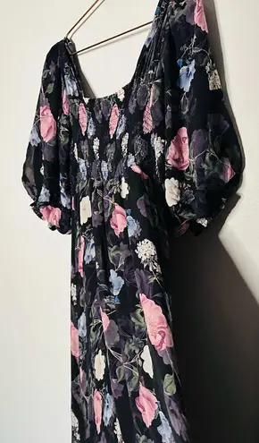 Nicholas Black Purple Floral 100% Silk Square Neckline A