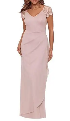 XScape Blush Lace Short Sleeve Embellished Formal Gown | U.S. Woman’s 10