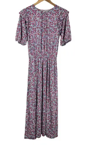 BODEN NWT Ruffle Paisley Jersey Midi Dress D0283 Size 4L Pockets Stretchy Waist Blue