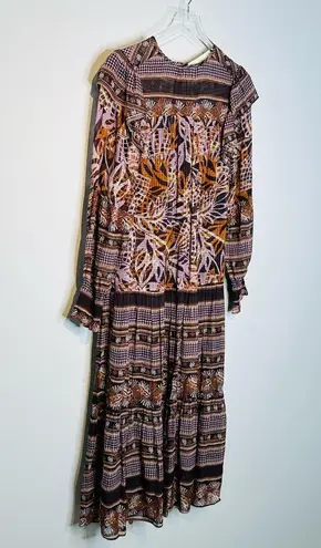 Marie Oliver Gracie Orchid Leaf Print Chiffon Midi Maxi Dress Size S
