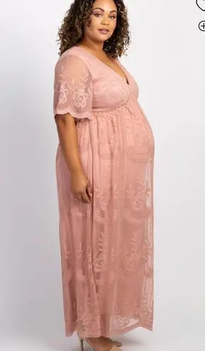 Pinkblush Pink Lace Mesh Overlay Maternity Maxi Dress Sz.1X NWT