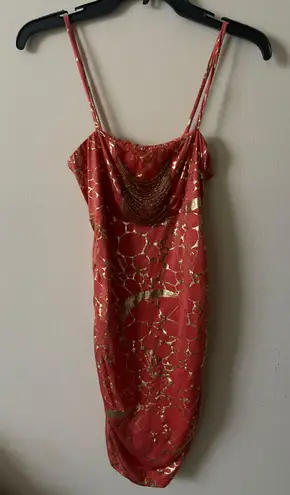 ENTRY orange gold pattern sexy beaded bodycon dress size large