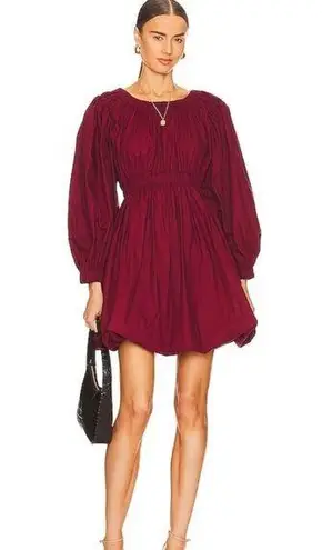Ulla Johnson Martine Long Sleeve Mini Cotton Dress in Bordeaux 2