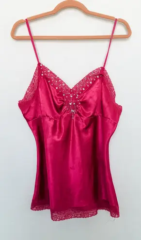 One Step Up Y2K Beaded Lace Cami Dark Pink Size Large Coquette Fairy Glam
