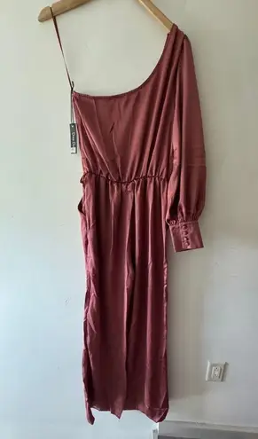 NEW! Dress Day Satin Pink Jumpsuit with One Off Shoulder Mauve Small